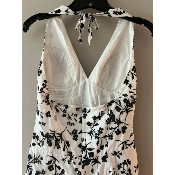 White House Black Market White Black Floral Cotton Halter Dress Size 2 - Picture 4 of 6